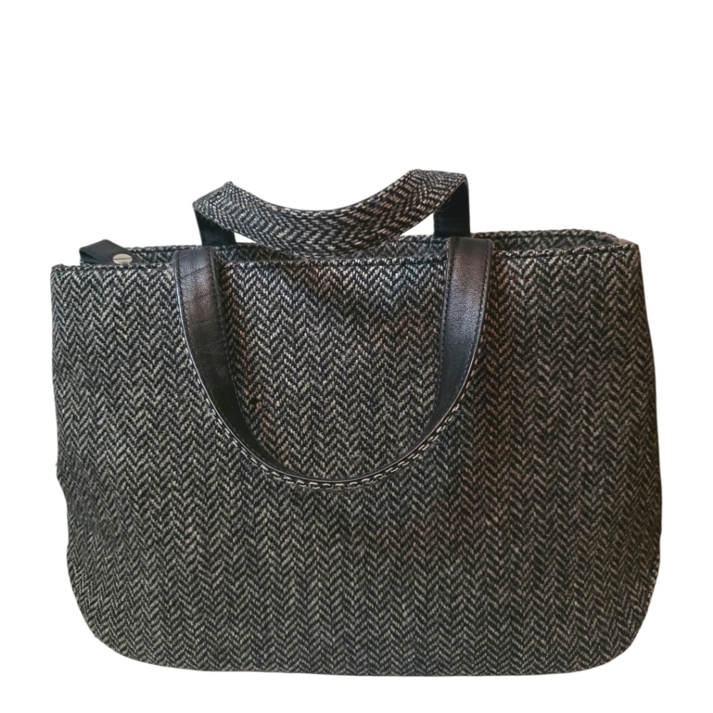 Burberrys Black and White Rare Tweed Double Handle Satchel Bag